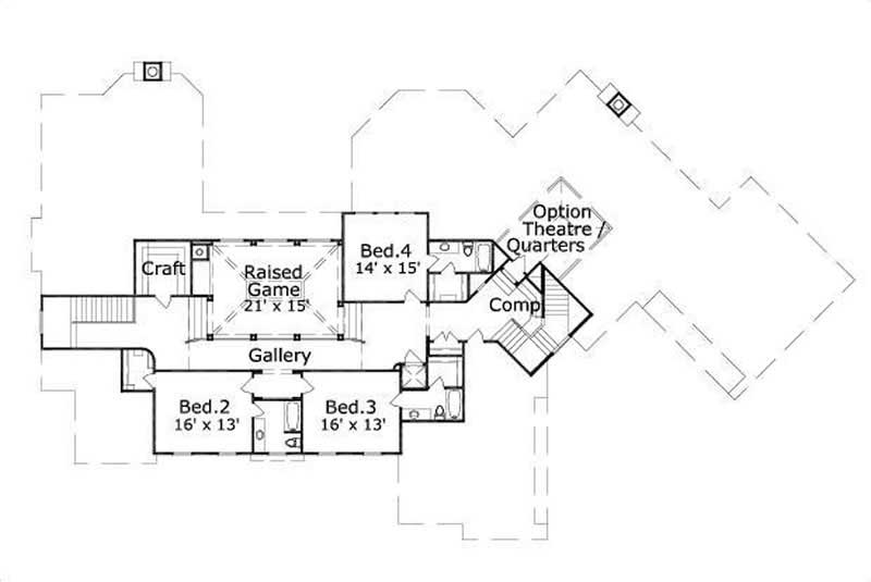 Floor Plan Second Story of Luxury Plan #156-1519