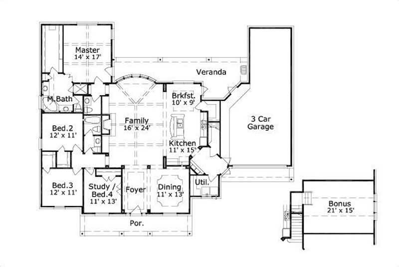 Floor Plan First Story of Plan #156-1520
