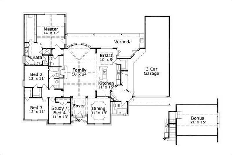 Floor Plan First Story of Country Plan #156-1524