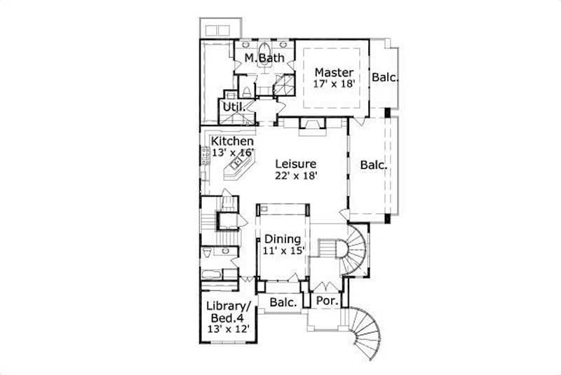 Floor Plan First Story of Coastal Plan #156-1525