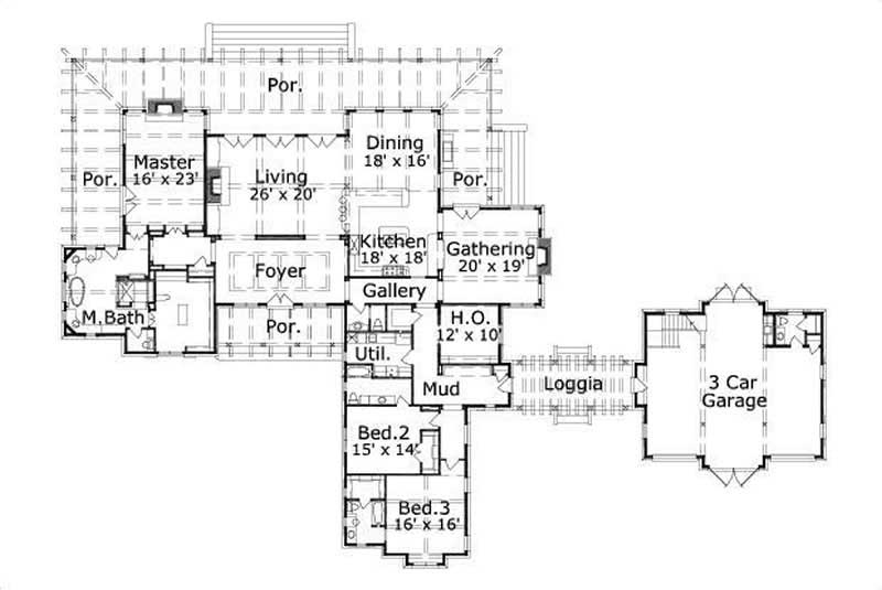 Floor Plan First Story of Country Plan #156-1526