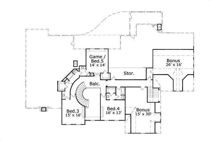 Floor Plan Second Story of Luxury Plan #156-1528