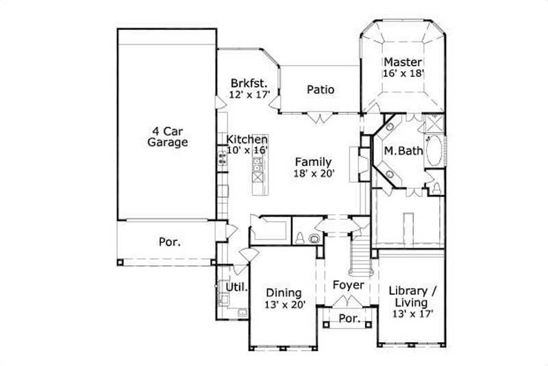 Floor Plan First Story of Mediterranean Plan #156-1529