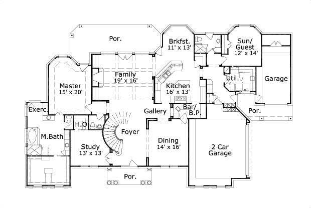 Floor Plan First Story of Luxury Plan #156-1534