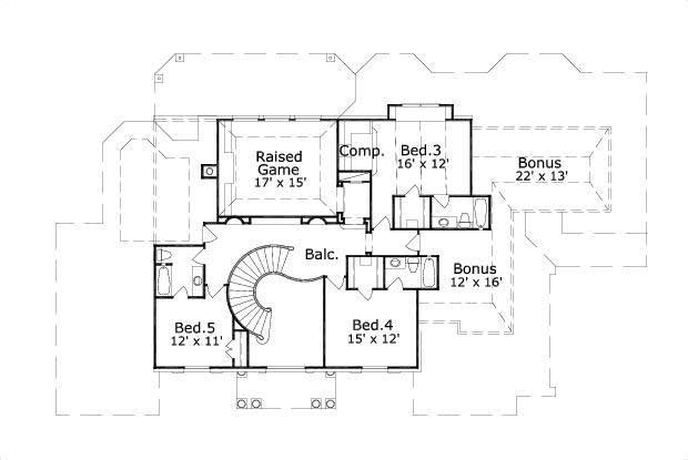 Floor Plan Second Story of Luxury Plan #156-1534