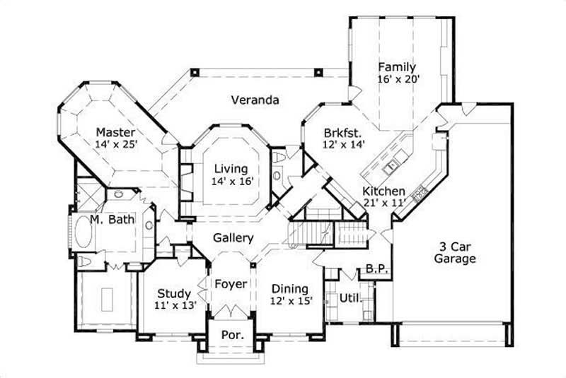 Floor Plan First Story of Mediterranean Plan #156-1537