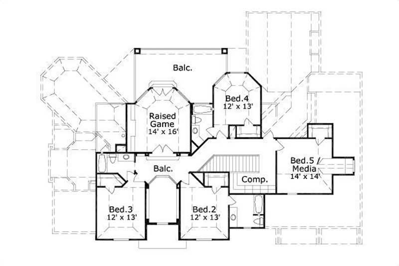 Floor Plan Second Story of Mediterranean Plan #156-1537