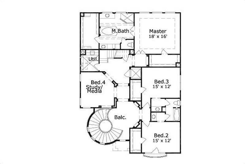Floor Plan Second Story of Tuscan Plan #156-1538