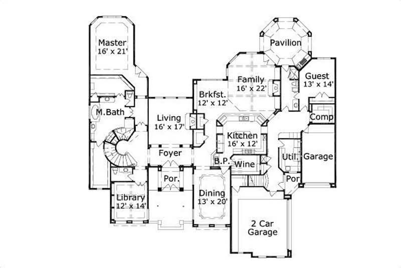 Floor Plan First Story of French Plan #156-1540