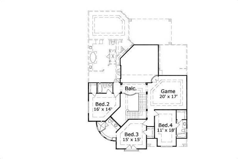 Floor Plan Second Story of Mediterranean Plan #156-1541