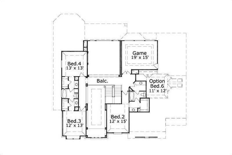 Floor Plan Second Story of Luxury Plan #156-1544