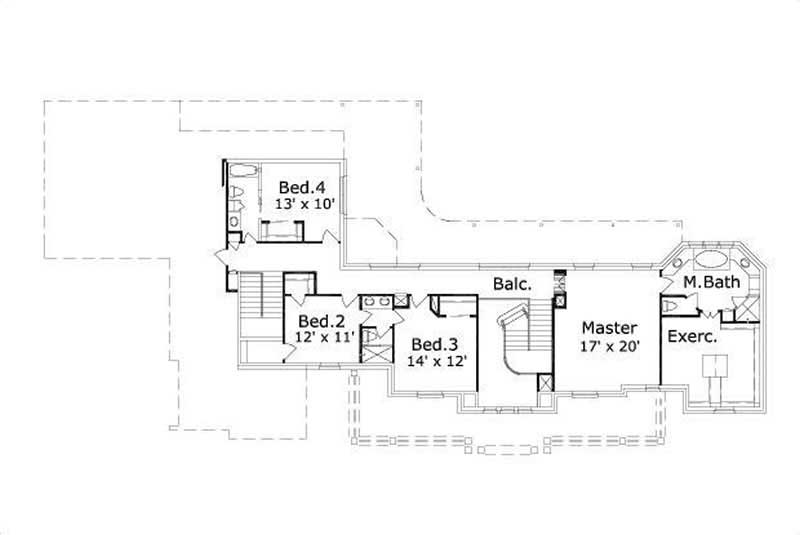 Floor Plan Second Story of Luxury Plan #156-1545