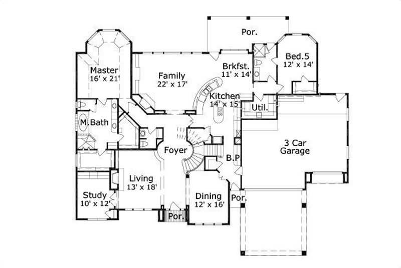 Floor Plan First Story of Tuscan Plan #156-1551