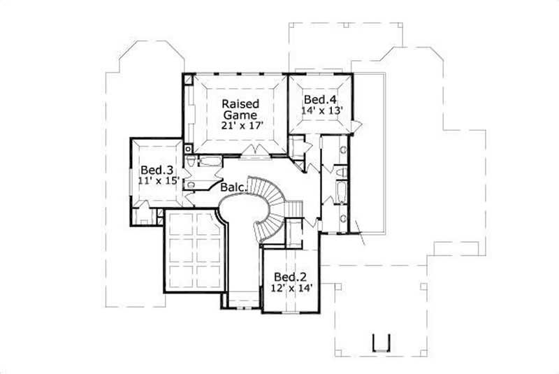 Floor Plan Second Story of Tuscan Plan #156-1551