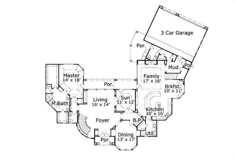 Floor Plan First Story of Mediterranean Plan #156-1552