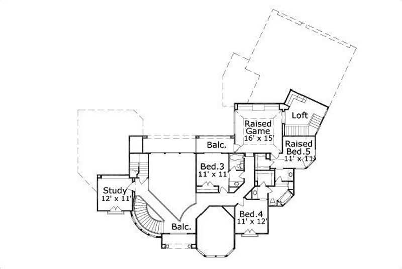 Floor Plan Second Story of Mediterranean Plan #156-1552