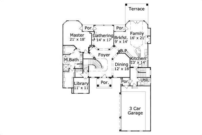 Floor Plan First Story of Mediterranean Plan #156-1553