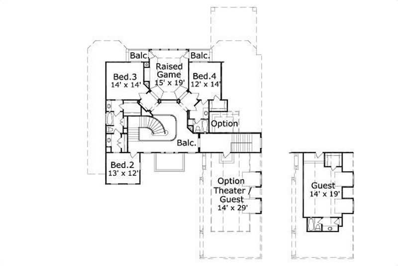 Floor Plan Second Story of Mediterranean Plan #156-1553