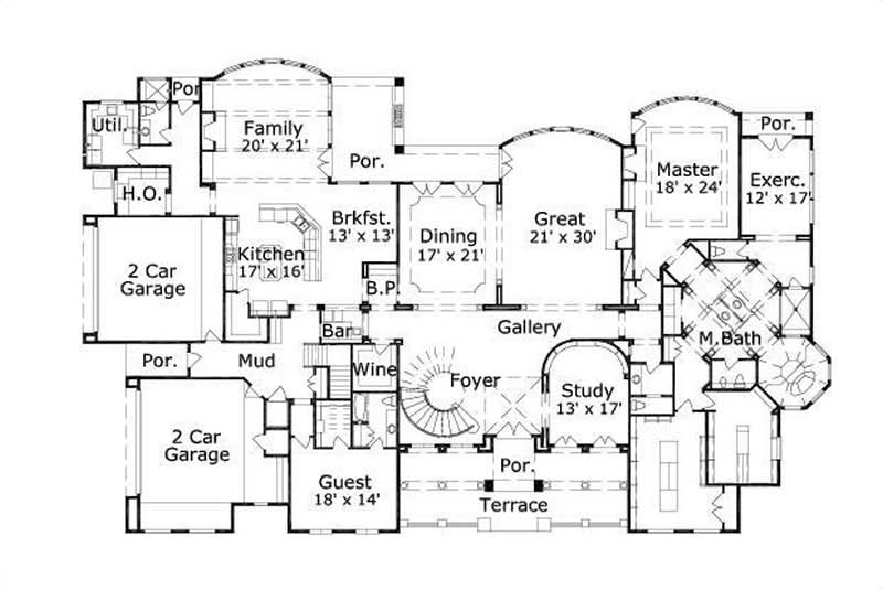 Floor Plan First Story of Luxury Plan #156-1554
