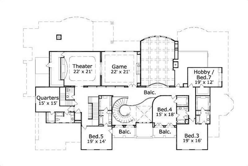 Floor Plan Second Story of Luxury Plan #156-1554