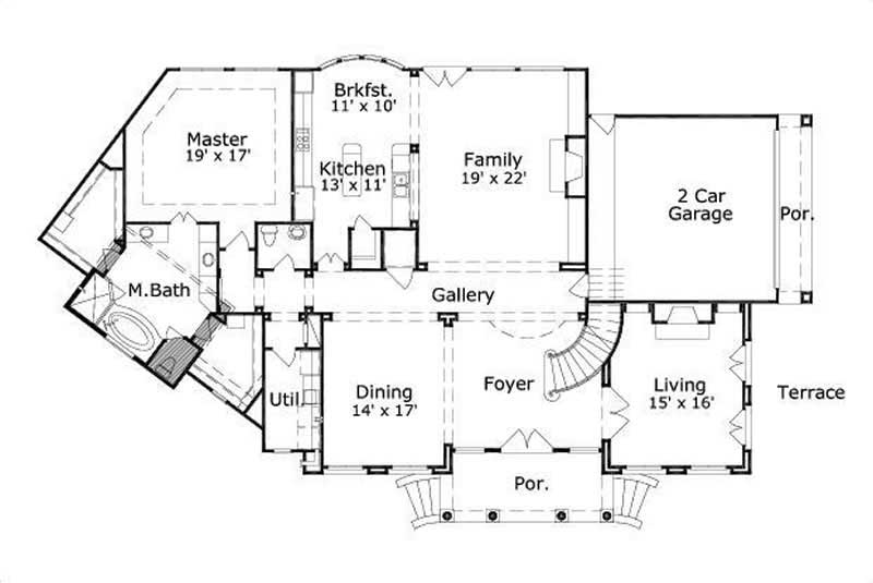 Floor Plan First Story of Country Plan #156-1556