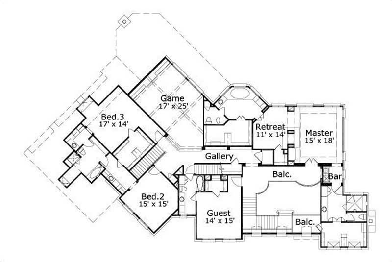 Floor Plan Second Story of Luxury Plan #156-1561