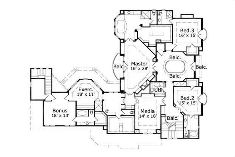 Floor Plan Second Story of Luxury Plan #156-1562