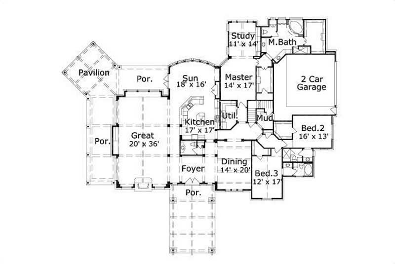 Floor Plan First Story of Country Plan #156-1566