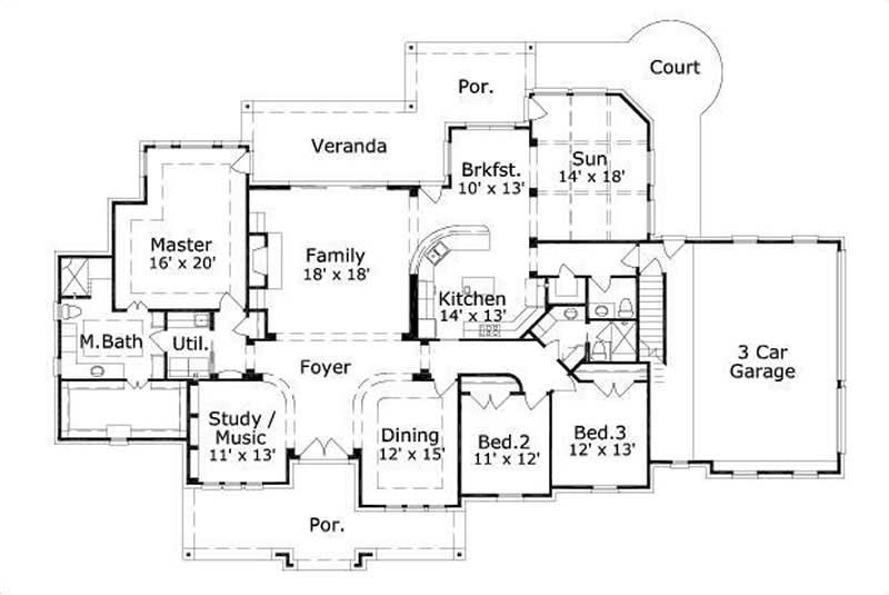 Floor Plan First Story of Ranch Plan #156-1567