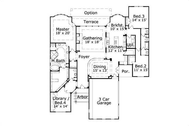 Floor Plan First Story of Ranch Plan #156-1569