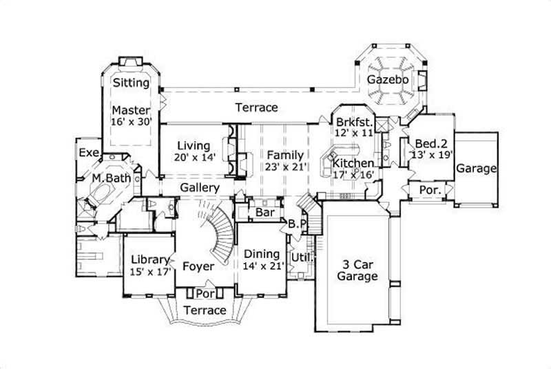 Floor Plan First Story of Luxury Plan #156-1570