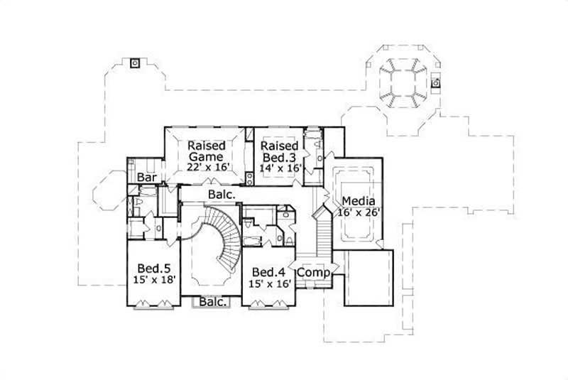 Floor Plan Second Story of Luxury Plan #156-1570