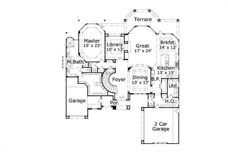 Floor Plan First Story of European Plan #156-1572