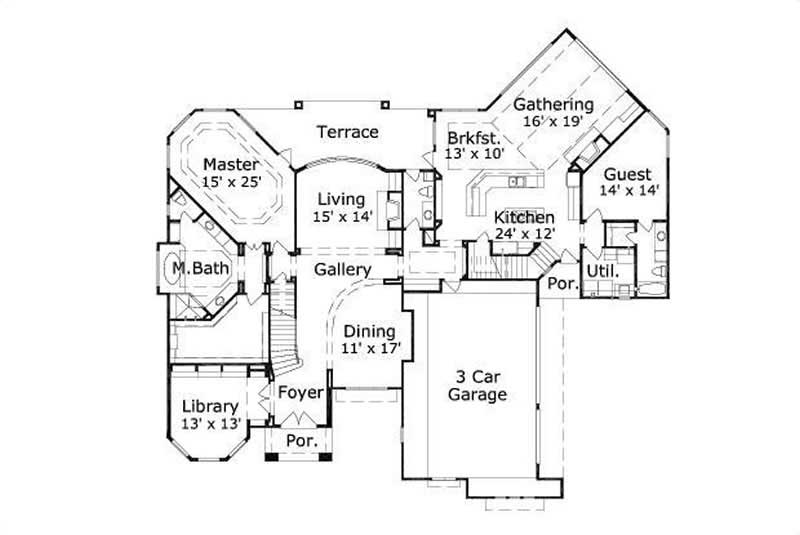 Floor Plan First Story of Mediterranean Plan #156-1573