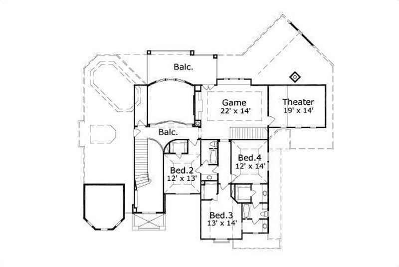 Floor Plan Second Story of Mediterranean Plan #156-1573