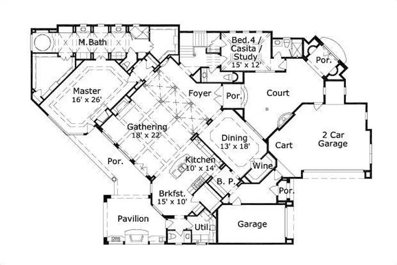 Floor Plan First Story of Country Plan #156-1575