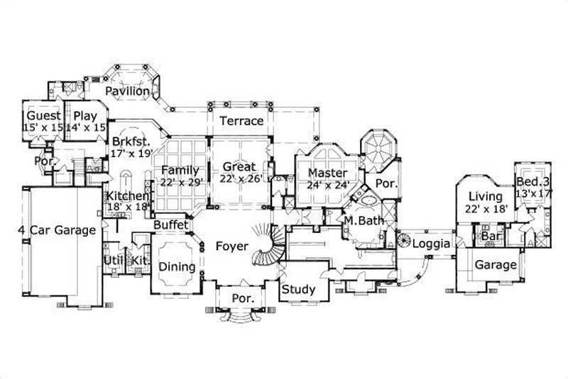 Floor Plan First Story of Mediterranean Plan #156-1576