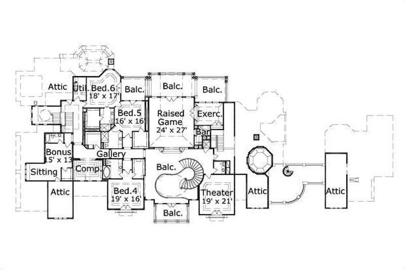 Floor Plan Second Story of Mediterranean Plan #156-1576