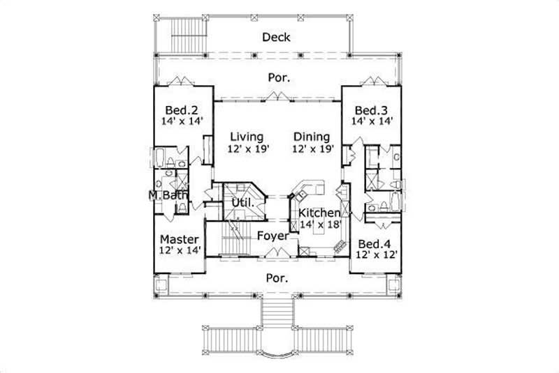 Floor Plan First Story of Coastal Plan #156-1577