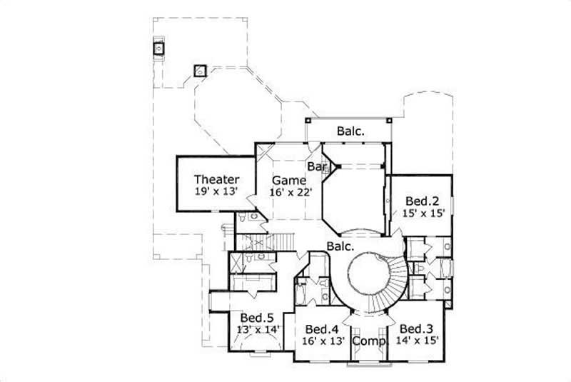 Floor Plan Second Story of French Plan #156-1578