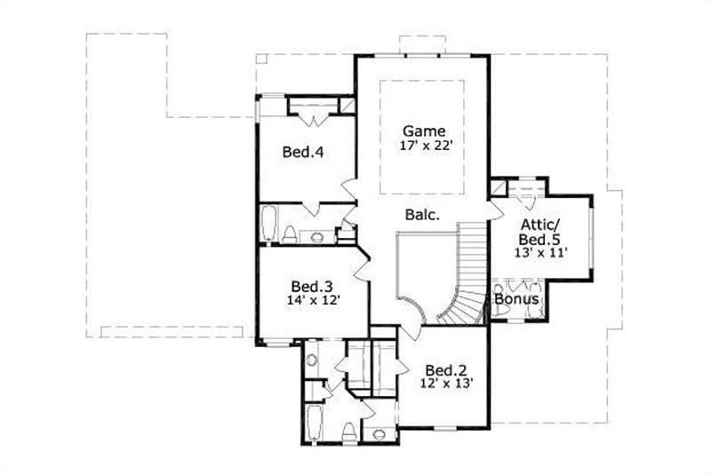 Floor Plan Second Story of Country Plan #156-1583