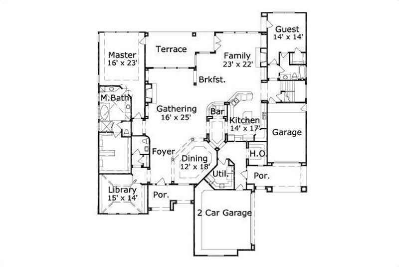 Floor Plan First Story of Southern Plan #156-1586