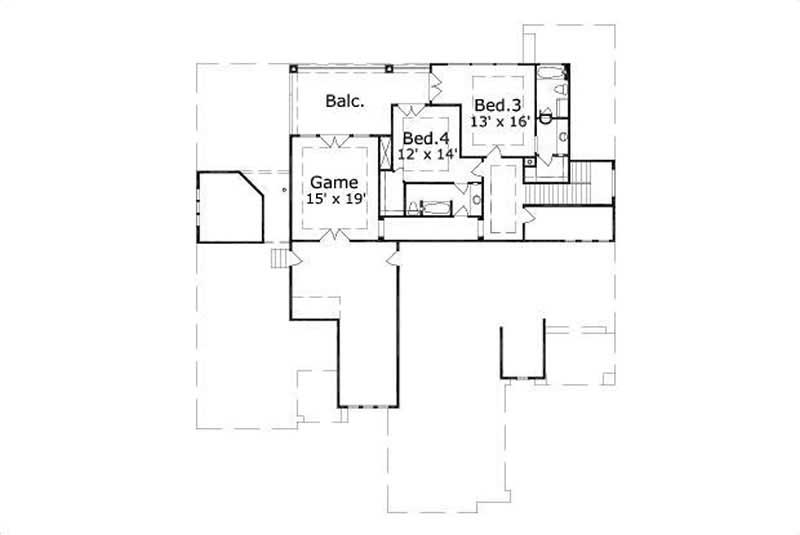 Floor Plan Second Story of Southern Plan #156-1586