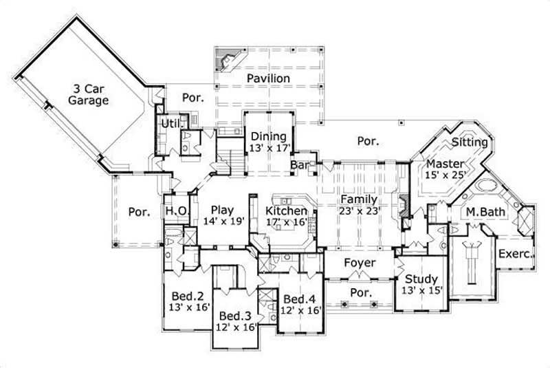 Floor Plan First Story of Country Plan #156-1588