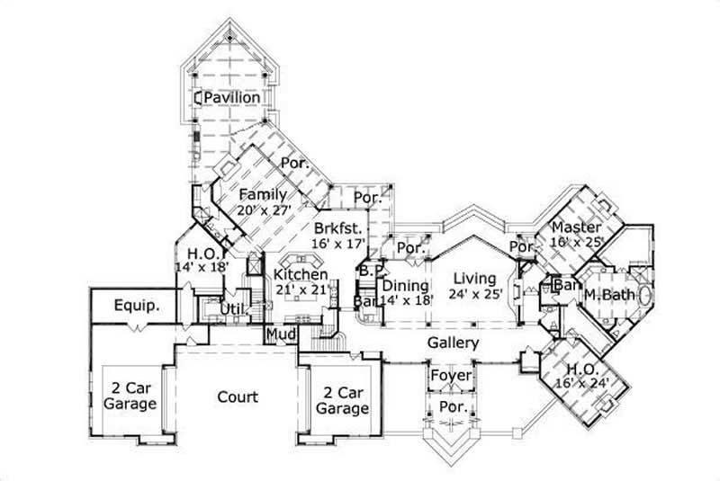 Floor Plan Main Level of Luxury Plan #156-1589