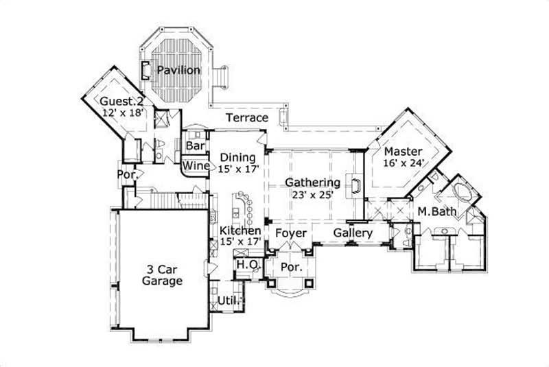 Floor Plan Main Level of Luxury Plan #156-1593
