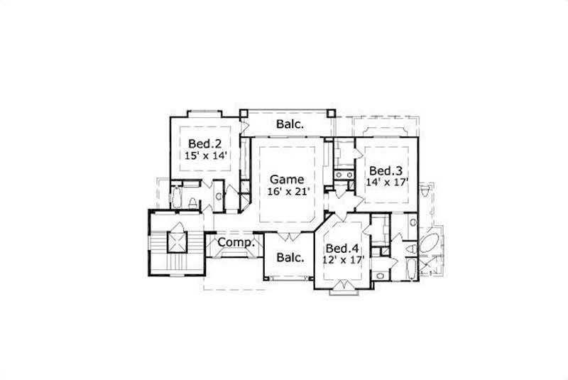 Floor Plan Second Story of Coastal Plan #156-1595