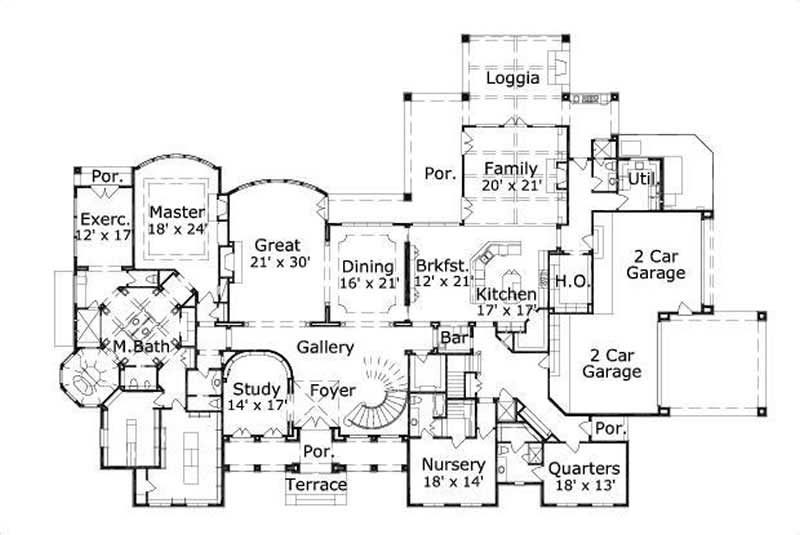 Floor Plan First Story of Luxury Plan #156-1596