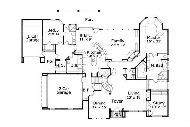 Floor Plan First Story of Country Plan #156-1597
