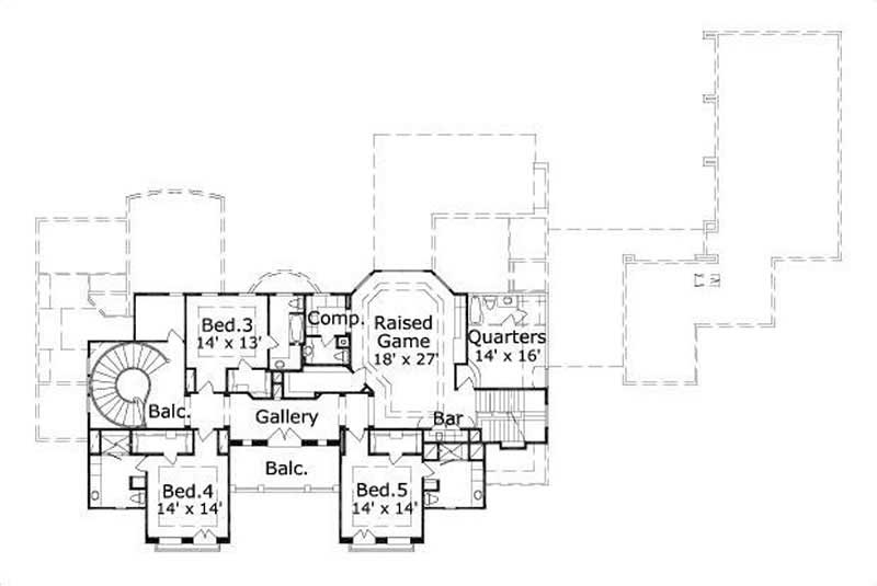 Floor Plan Second Story of French Plan #156-1598
